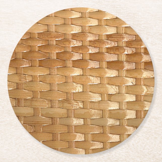 The Look of Lacquer Wicker Basketweave Texture Round Paper Coaster (Front)