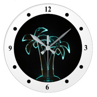 The Look of Neon Lit Up Tropical Palm Trees Large Clock