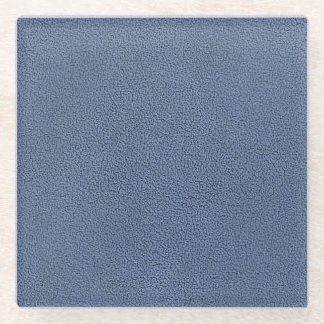 The look of Snuggly Slate Blue Suede Texture Glass Coaster (Front)