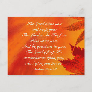 The Lord Bless You, Autumn Leaves Thanksgiving Holiday Postcard