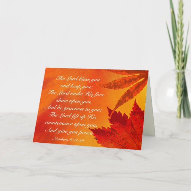 The Lord Bless You, Numbers 6:24-26, Autumn Leaves Holiday Card (Front)
