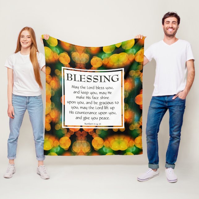 THE LORD BLESS YOU Numbers 6:24-26 ORANGE Fleece Blanket (In Situ)