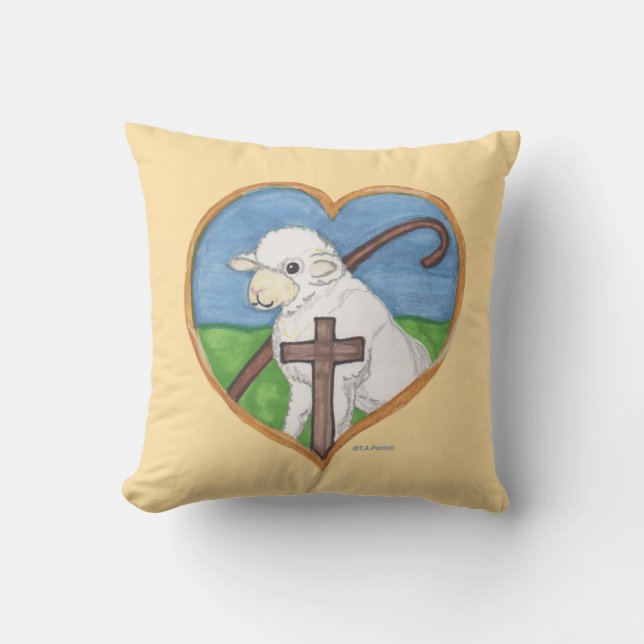 The Lord is my Shepherd Lamb & Heart pillow (Front)