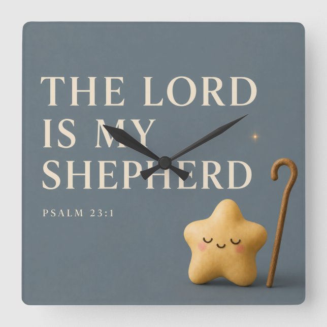 The Lord Is My Shepherd | Psalm 23:1 | Blue Grey Square Wall Clock (Front)