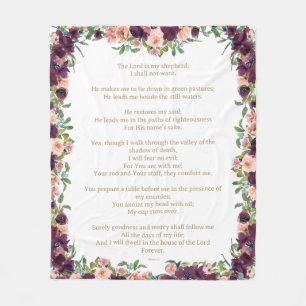 The Lord is my Shepherd Psalm 23 Burgundy Floral Fleece Blanket