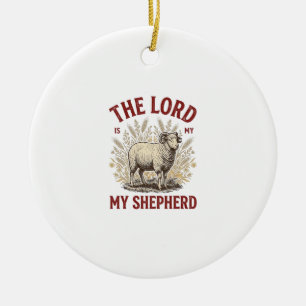 The Lord Is My Shepherd Vintage Sheep Shirt Design Ceramic Tree Decoration