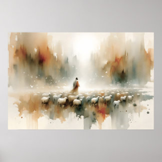 The Lord Is My Shepherd Watercolor Bible Verse Poster