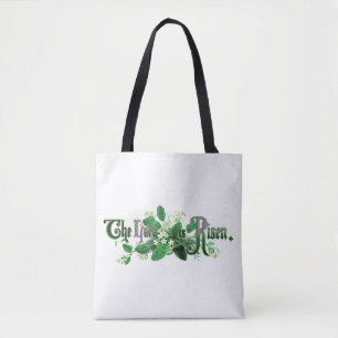 "The Lord is Risen" Vintage Easter Art green Tote Bag