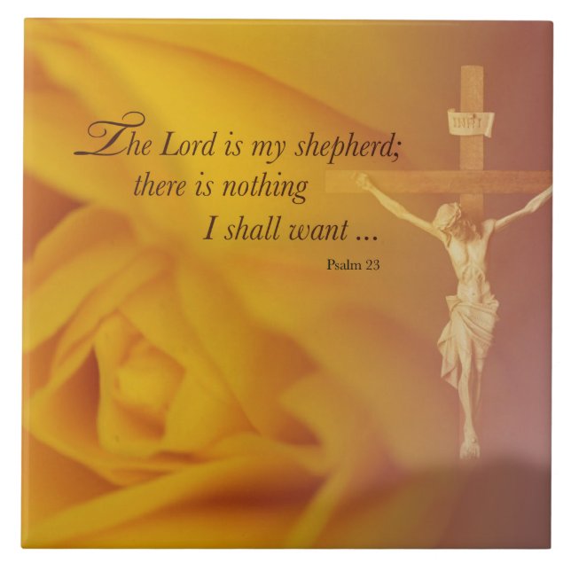 The Lord is Shepherd, Cross & Yellow Rose Tile (Front)