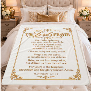 The Lord’s Prayer Elegant White & Gold Scripture Sherpa Blanket