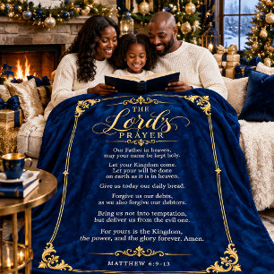 The Lord’s Prayer Luxury Sapphire Blue & Gold Sherpa Blanket