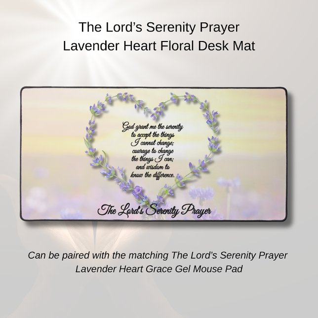 The Lord’s Serenity Prayer Lavender Heart Floral  Desk Mat (The Lord's Serenity Prayer Desk Mat)