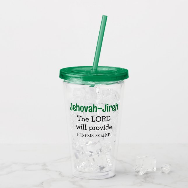 The Lord Will Provide Bible Verse Green and Black Acrylic Tumbler (Back Ice)