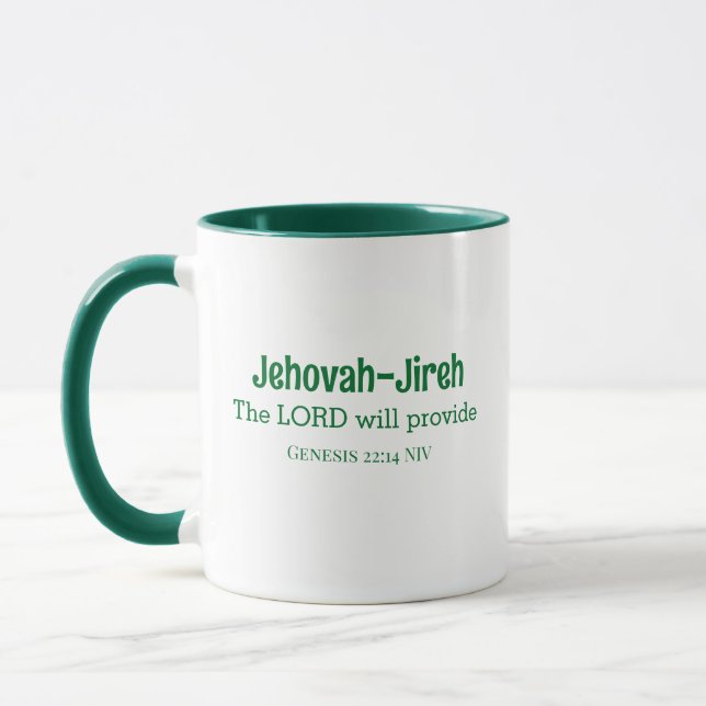 The Lord Will Provide Bible Verse Green and White Mug (Left)