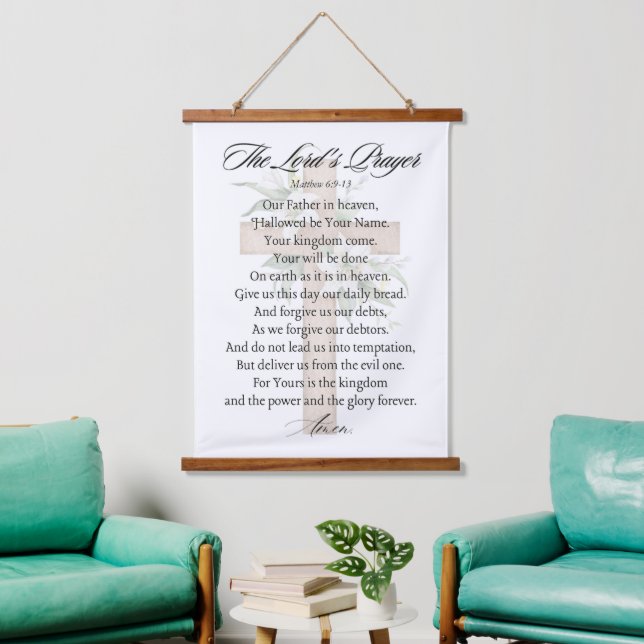 The Lord's Prayer - Matthew 6:9-13 Cross Flower Hanging Tapestry (Living Room)