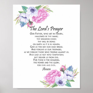 The Lord's Prayer Pink Floral, from Matthew 6:9-13 Poster