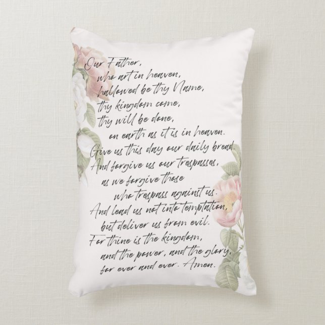 The Lord's Prayer Soft Pastel Floral Decorative Cushion (Front(Vertical))