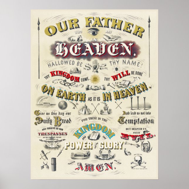 The Lord's Prayer Vintage Typography Lithograph Poster (Front)
