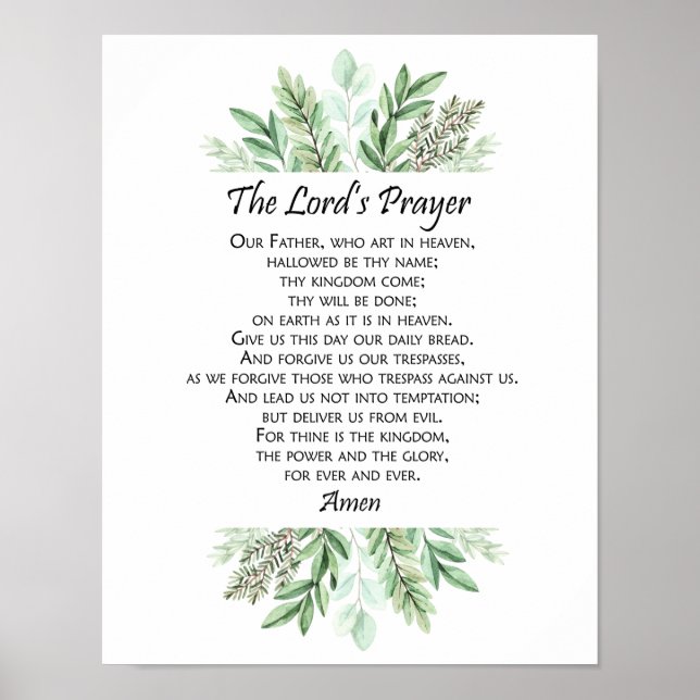 The Lord's Prayer with Greenery ~ Matthew 6:9-13 Poster (Front)