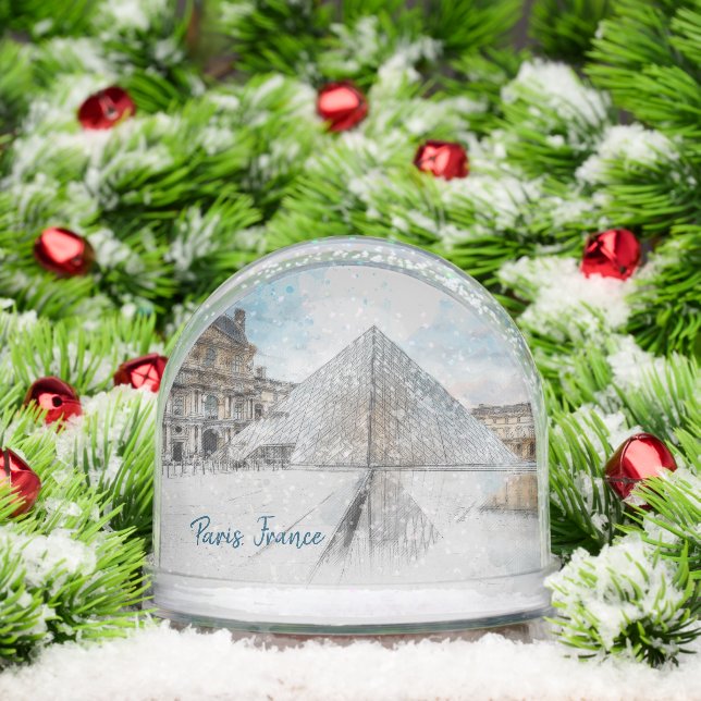 The Louvre Paris Snow Globe – Vintage Retro Travel (Christmas)