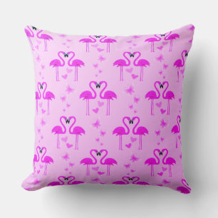 The Love Pink Flamingos with Hearts  Cushion