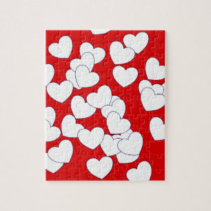 The 'Love' Puzzle, Red And White Hearts Jigsaw Puzzle
