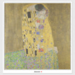 The Lovers Kissing Embrace by Gustav Klimt<br><div class="desc">Sunlight glints off the swirling golden embrace that surrounds the lovers in Gustav Klimt's masterpiece, The Kiss. The scene is a paradox of intimacy and isolation. The couple stands on a precipice, a field of colourful flowers at their feet, yet they are oblivious to the world around them. Their gazes...</div>