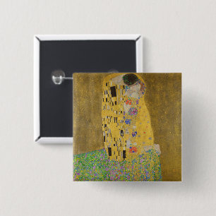 The Lovers Kissing Embrace by Gustav Klimt 15 Cm Square Badge