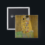 The Lovers Kissing Embrace by Gustav Klimt 15 Cm Square Badge<br><div class="desc">Sunlight glints off the swirling golden embrace that surrounds the lovers in Gustav Klimt's masterpiece, The Kiss. The scene is a paradox of intimacy and isolation. The couple stands on a precipice, a field of colourful flowers at their feet, yet they are oblivious to the world around them. Their gazes...</div>