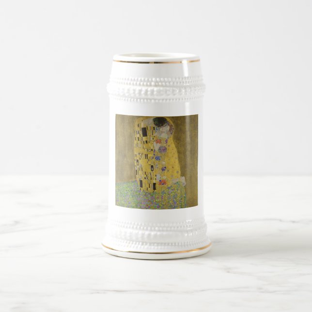 The Lovers Kissing Embrace by Gustav Klimt Beer Stein (Center)