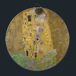 The Lovers Kissing Embrace by Gustav Klimt Dartboard<br><div class="desc">Sunlight glints off the swirling golden embrace that surrounds the lovers in Gustav Klimt's masterpiece, The Kiss. The scene is a paradox of intimacy and isolation. The couple stands on a precipice, a field of colourful flowers at their feet, yet they are oblivious to the world around them. Their gazes...</div>