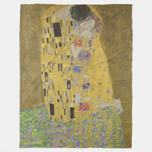 The Lovers Kissing Embrace by Gustav Klimt Fleece Blanket (Front)
