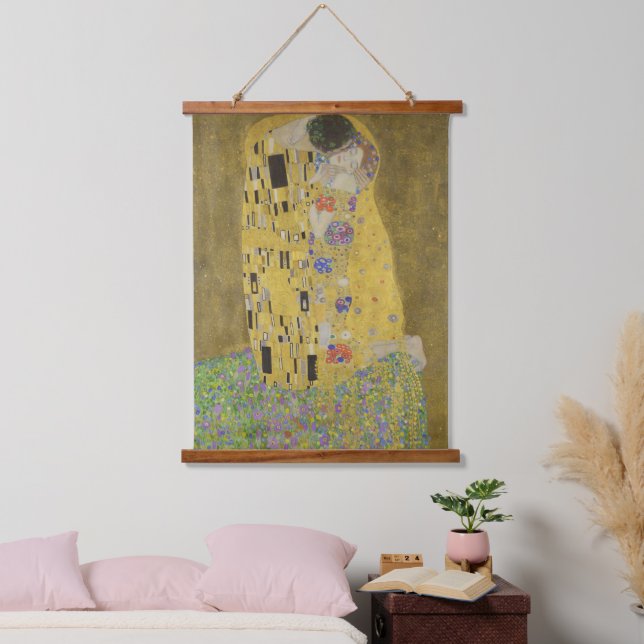 The Lovers Kissing Embrace by Gustav Klimt Hanging Tapestry (Bedroom)