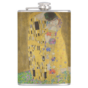 The Lovers Kissing Embrace by Gustav Klimt Hip Flask