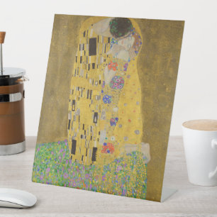 The Lovers Kissing Embrace by Gustav Klimt Pedestal Sign