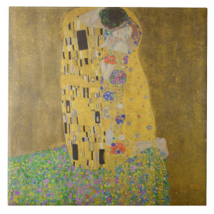 The Lovers Kissing Embrace by Gustav Klimt Tile