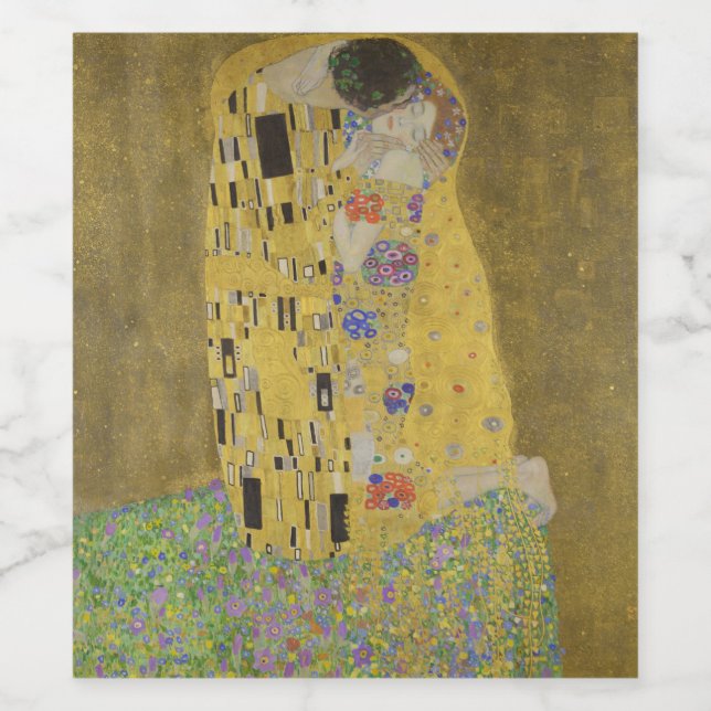 The Lovers Kissing Embrace by Gustav Klimt Wine Label (Single Label)