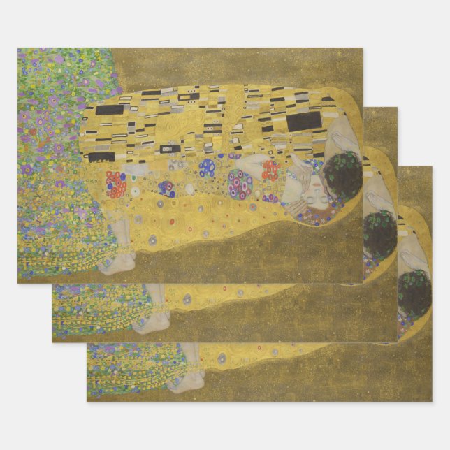 The Lovers Kissing Embrace by Gustav Klimt Wrapping Paper Sheet (Set)