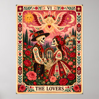 The Lovers Tarot Card Art Dia de los Muertos Art Poster