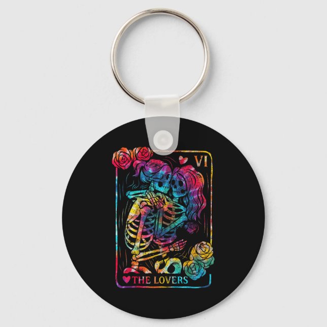 The Lovers Tarot Card Gothic Occult Kissing Skelet Key Ring (Front)