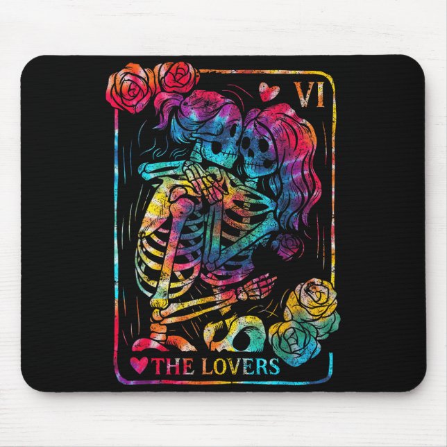 The Lovers Tarot Card Gothic Occult Kissing Skelet Mouse Pad (Front)