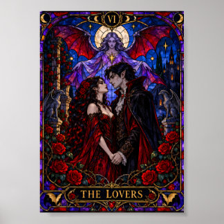 The Lovers Tarot Card Gothic Vampire Stained Glass Poster