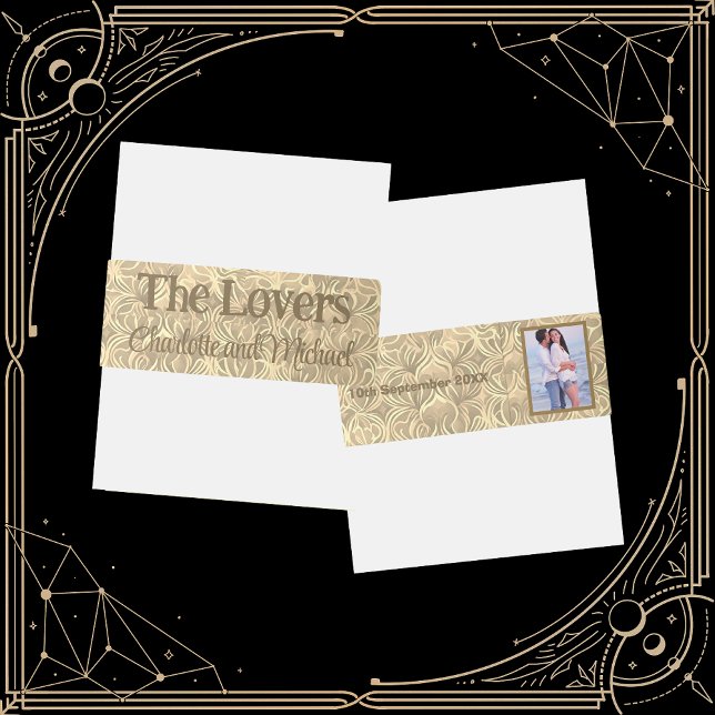 The Lovers Tarot Card | Photo And Name Gold Invitation Belly Band (Front And Back)
