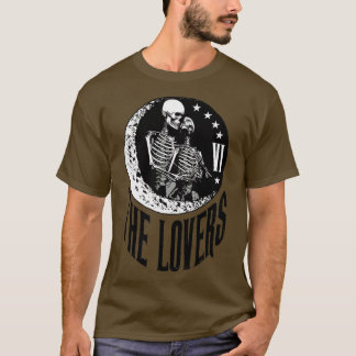 The Lovers Tarot Card Skeleton Moon Crescent Vinta T-Shirt