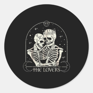 The Lovers Tarot Card Skeleton Valentines Day Hall Classic Round Sticker