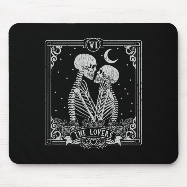 The Lovers Tarot Card Skeleton Valentines Hallowee Mouse Pad (Front)