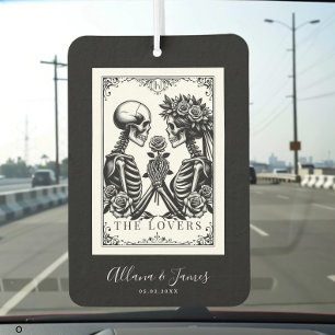 The Lovers Tarot Card Skeletons Monogram Wedding Car Air Freshener