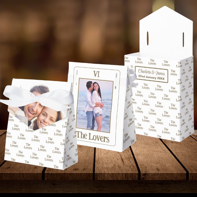 The Lovers Tarot Card Wedding Photo | White Favour Box (Front, Back, Open)