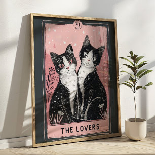 The Lovers Tarot Card with Cute Cats  Poster