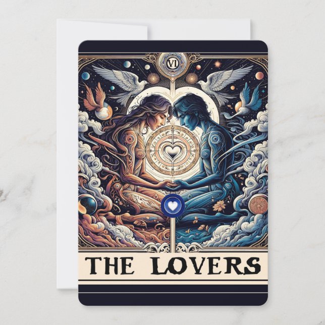 THE LOVERS Tarot Celestial Man & Woman Engagement  Invitation (Front)